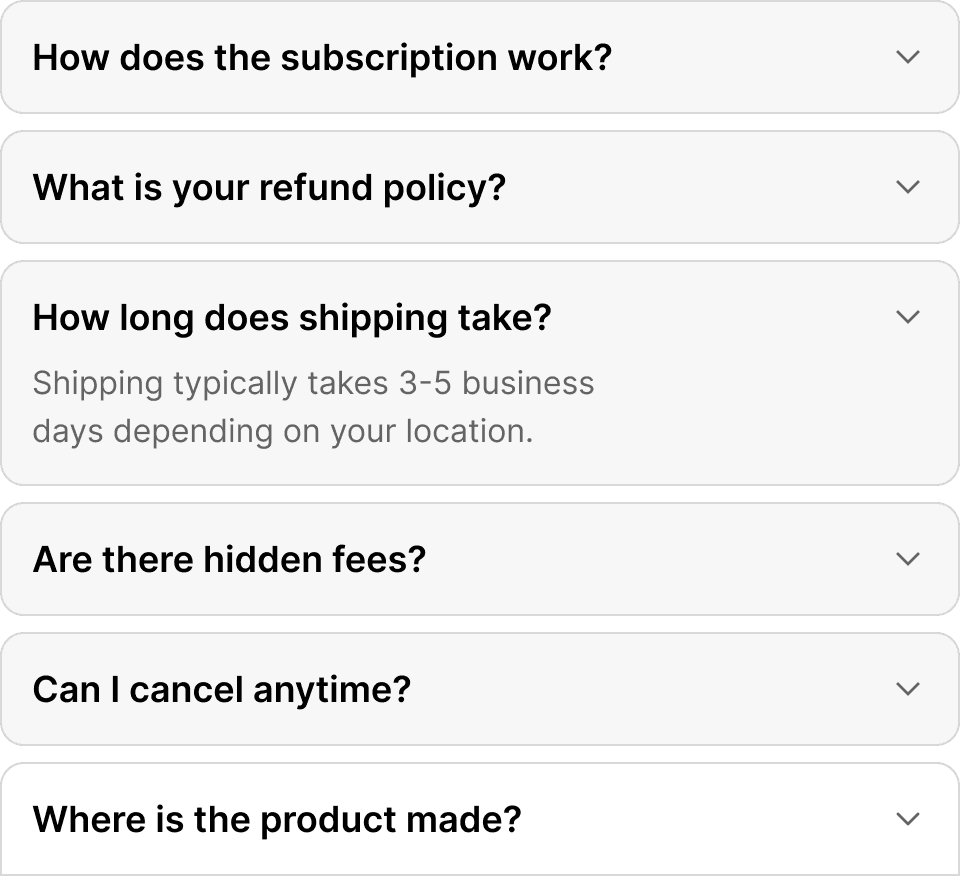 Standard FAQ — static list of common questions